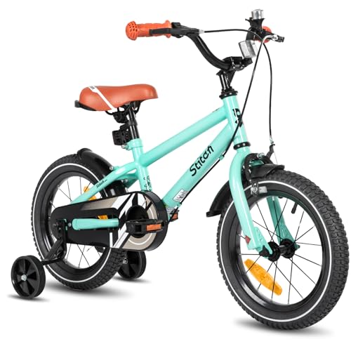 STITCH Kinderfahrrad für 3-5 Jahre Mädchen & Jungen, 14 Zoll Kinderfahrrad mit Stabilisatoren & Handbremsen, 95% montiert, Grün