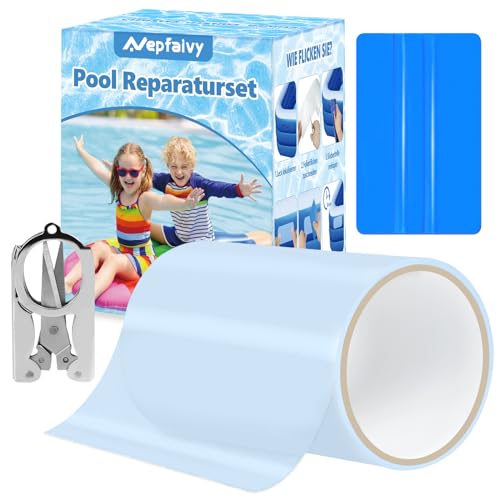 Nepfaivy Pool Reparaturset Poolflicken Selbstklebend - 10 x 150cm Wasserdichter Pool Kleber Flickzeug, PVC Reparatur Klebeband Flex Tape für Pool, Poolfolie, Wasserbett, Schlauchboot, Luftmatratze