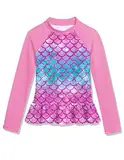 BesserBay Mädchen Schwimmshirt Badebekleidung UV Shirt Rüschensaum Sonnenschutz Violett Langarm Rash Guard 130