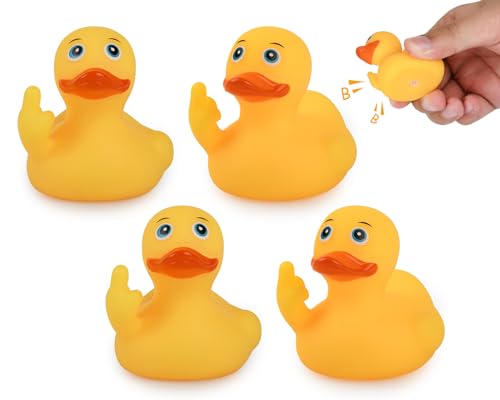 ds. distinctive style Mittelfinger Gummi Enten 4 Stück, gelbe Gummi Enten 5,4 cm lustige Auto Ornamente Ente für Auto Armaturenbrett Dekoration Computer Monitor Dekor