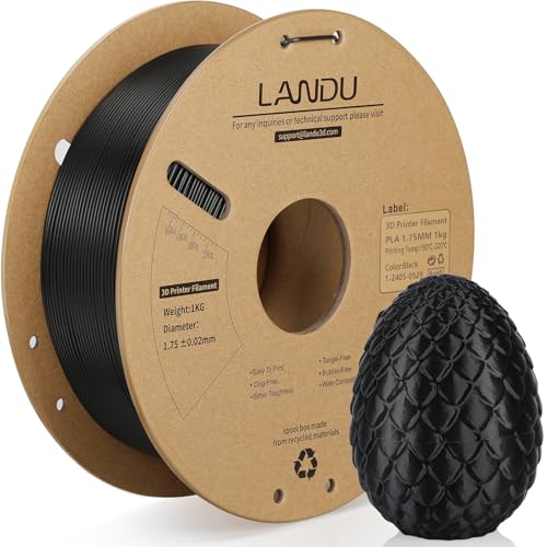 LANDU PLA Filament 1.75mm 3D Drucker Filament PLA Maßgenauigkeit +/-0.02mm Filament 3D Druckmaterialien 1KG 2.2lbs Pappspule für die meisten FDM 3D Drucker PLA Schwarz