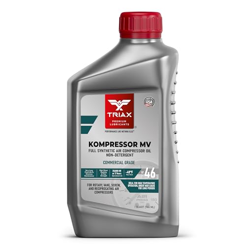 TRIAX Kompressor MV ISO 46 Voll Synthetischer Druckluft Öl für Schraubenkompressoren, Kolbenkompressoren, Leise Kompressoren und Vakuumpumpen: Hohe Temperatur, 20.000 Stunden Lebensdauer (0.946 l)