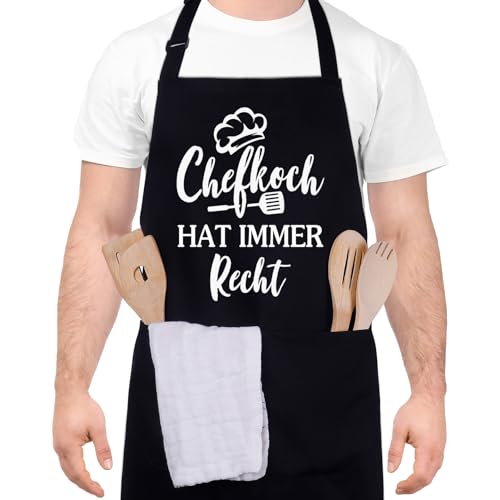 Livdouyu Lustige Kochschürze für Männer, Chefkoch hat immer Recht, professionelle Grillschürze, Chefkoch, Ehemann, Küchenschürze mit Doppeltasche, verstellbar, Vatertag, Geburtstagsgeschenk
