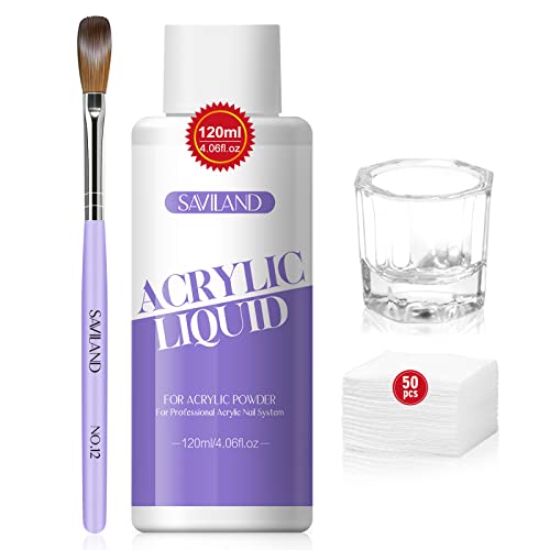 Saviland Acryl Liquid für Nägel Set: 120ml MMA-Frei Acryl Liquid Flüssigkeit【Superkleber】Nagel Pinsel Nail Cleaner Pads für Acrylpulver Acryl Nagelset Nailart Maniküre Weihnachten Geschenkset Frauen