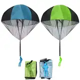 2 Stück Fallschirm Spielzeug Kinder Geschenk für Wurf Parachute Spiele für Draußen (Bluegreen)