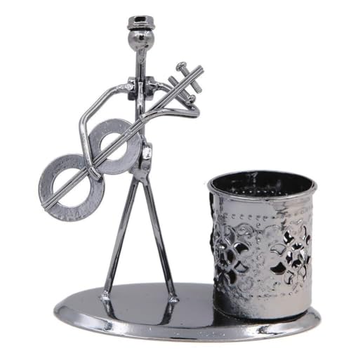 LEEAUTY Music Musician Theme Iron Hat Man Art Steel Metal Creative Personality Pen Holder Pencil Holder Cup Pot Office Students Desktop Music Decoration Decor Toy Gift Ornaments(Guitar)