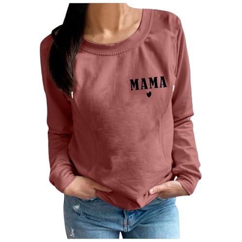 boseucn Damen Stillpullover mit Reißverschluss Rundhals Langarm Stillshirt Mama's Herz Drucken Stillen Stillfreundliches Umstandsmode Bequem Nursing Top Schwangerschaft Stilltops Langarmshirts