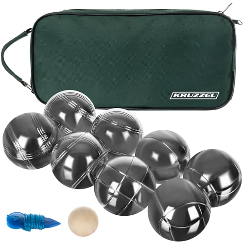 KRUZZEL Boule 8 Kugel Set mit Zubehör für Outdoor-Aktivitäten Gravierte Motiven Hülle 22915