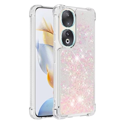 Miagon Bling Fließende Flüssigkeit Hülle für Honor 90 Glitzer Schwimmend Schutzhülle Treibsand Stern Herz Durchsichtig Flüssig Silikon Bumper Case