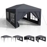 Pavillon 3x6m Wasserdicht, Garten Pavillon Stabil Stecksystem-Metallgestänge, Festzelt, Erdhaken-Seil, Party Zelt PE-Plane, Faltpavillon mit Seitenwänden für Party-Camping-Markt, UV-Schutz, Anthrazit