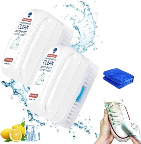 Powerful 2-in-1 Multifunction Shoe Brush for Sneakers, White Shoe Cleaner Care Kit, Shoe Brush Cleaner and Eraser 2-in-1, Suitable for Tennis Shoes & Canvas Shoes, 100ml (2pcs)