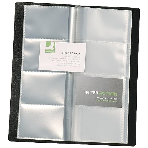 Visitenkartenbuch schwarz für 160 Karten Mappenformat ca. (BxH): 11,0 x 26,0 cm, für Visitenkarten 9,0 x 5,7 cm. Kunststoffmaterial mit glatter Oberfläche und fest eingeschweißten transparenten Hüllen