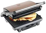 Bestron elektrischer Kontaktgrill mit Auffangschale, Sandwichmaker mit Cool-Touch-Handgriff & Antihaftbeschichtung, Paninimaker mit 1000 Watt, ASW113CO, Farbe: Kupfer, Ø 28,5 cm