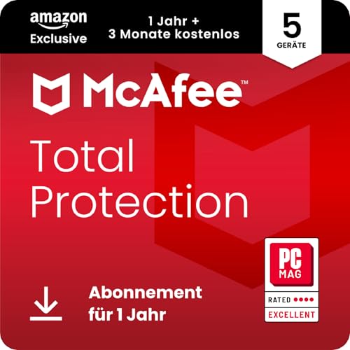McAfee Total Protection (5 Geräte) 2025 | 15 Monate | Secure VPN, Sicherheitssoftware mit Virenschutz, Kennwort-Manager, Identitätsüberwachung | Digitaler download