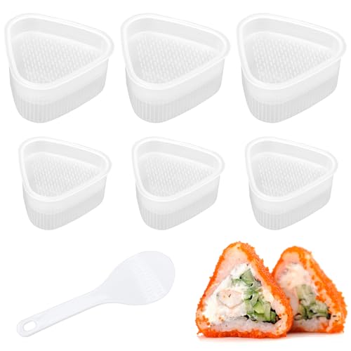 Vuteukis 6-teilige Dreieckige Onigiri Form (3 große und 3 kleine), Sushi Form Onigiri Maker, Onigiri Formen Set mit 1 Reislöffel - Einfache Herstellung von Onigiri