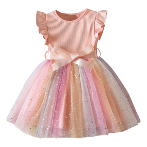 KQIVAM Mädchen Kleid Sommer Bekleidungssets Ärmellos T-Shirt mit Tüllrock Set Freizeit Kinderkleid Partykleid Festlicheskleid Kinder Kleidungsset Blumenmuster Mädchenkleidung