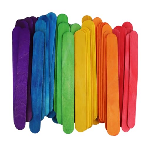 50 Stk. 15,24 cm farbige Eiskonsolenhölzer, natürliche Holz-Regenbogen-Eiskonsolenhölzer, glatt und gerade, ideal für Süßigkeitenherstellung und Bastelaktivitäten.