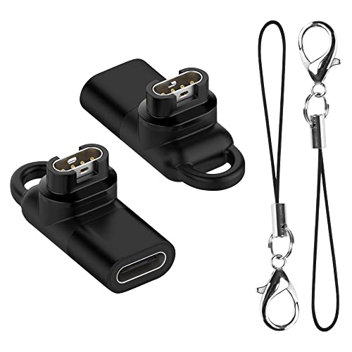 NEWZEROL 2 Stück USB-C Ladeadapter Kompatibel für Garmin Fenix 7/7S 7X/Forerunner 965/265/265S/Venu 3/3S/2/2S/Instinct 2/2S, [Mit Lanyard] 5V/1A Tragbar Ladeadapter für die Meisten Garmin - Schwarz