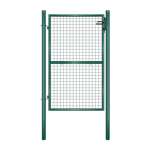 SONGMICS Gartentor, Gartentür, verzinkter Stahl, abschließbar, Tür 106 x 150 cm (B x H), rundes Rohr, rundes Rohr, grün GGD200G