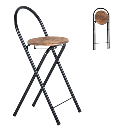 Liink1Ga 2er Set Tragbarer Klapphocker Faltbar mit Lehne Hocker Barhocker Klappbar, 55 cm Hoher Sitz & Offene Rückenlehne Falthocker Barstühle für Indoor Outdoor Bars Camping, Braun&Schwarz