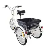 KumuJ 20 Zoll Dreirad für Erwachsene, 3-Rad-8-Gang-Seniorenfahrrad, 3-Rad-Fahrrad mit Einkaufskorb, Fahrrad mit Einkaufskorb Cargo-Bike für Erwachsene Senioren und Frauen,Höhenverstellbar (Weiß)