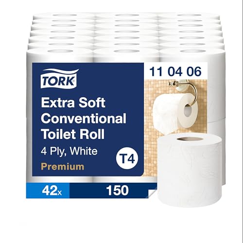 Tork extra weiches Kleinrollen Toilettenpapier Weiß T4, Premium, 4‑lagig, 42 נ150 Blatt, 110406