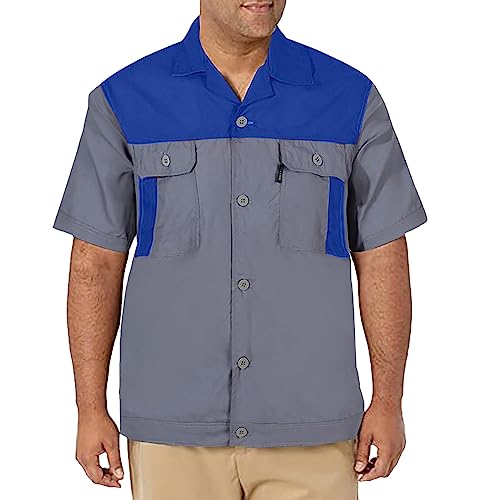 Generisch Arbeitskleidung Hemd Bedruckt Dünn Reflektierend Verschleißfest Herren Oberteil Arbeitsanzug Auto Reparatur Fabrik Werkstatt Kurzarm Set Bequemes Männer Arbeitshemd (Blue, L)