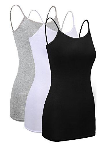 SATINIOR 3 Stück Unterhemden Damen Spaghettiträger Damen Basic Top Layering Lange Tanks Verstellbarer Spaghetti Strap Cami Camisole Tank Top (Set von Farben 1, XL Größe)