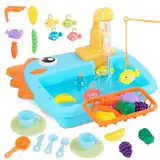 2 in 1 Küchenspüle Spielzeug Set, Kinder Waschbecken mit Wasserfunktion, Schwimmendes Angelspielzeug für das Wasserspiel, Spielküche Zubehör, Kinderspielzeug Rollenspiel für Kinder ab 3 Jahre
