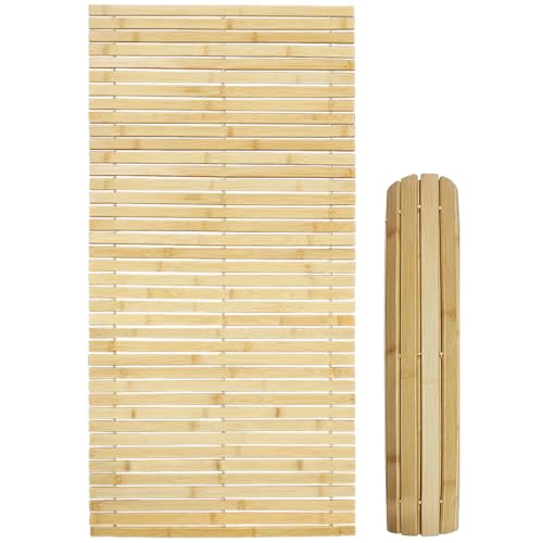 Badematte Holz Sauna Bodenrost Rollrost Fussmatte aus Bambus 100 x 50 cm, Sauna Türmatte Rollrost Fußmatte, Sauna bodenmatte/badvorleger Holz