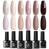 UR SUGAR UV Nagellack Nudefarben Braun Gel Set, 6 Farben Shellac Nude Rosa Gel für Gelnägel DIY Nail Art Kit für Valentinstag Hochzeit Dating Weihnachtswochenende Party