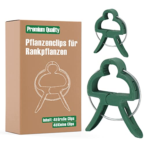 Miuezuth 96 Stück Pflanzenclips für Tomaten, Gurken, Kletterrosen und andere Rankpflanzen, Stabile Hochwertigem Pflanzenklammern, Rankhilfe für Pflanzen (48 große + 48 kleine)