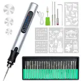 Airmpa Elektrischer Gravierstift, Bis Zu 18.000 U/min Einstellbar, USB Wiederaufladierbar Gravur Werkzeug Kit für Schmuck, Holz, Glas, Metall, Keramik Gravur DIY Gravur Werkzeug Set, Sliver