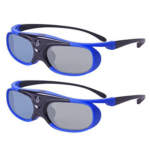 3D Brille, 3D Aktiver Shutter DLP Link Wiederaufladbare Brille für 3D DLP Link Projektor BenQ Optoma Viewsonic Acer Philips LG Infocus NEC Jmgo Vivitek Cocar Toumei Beamer - Blau 2 Stück