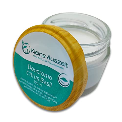 Kleine Auszeit Manufaktur, Deocreme Citrus Basil, hochwirksam ohne Aluminiumsalze oder Alkohol, vegan, palmölfrei und plastikfrei, 30 ml