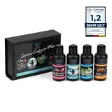 FRESH AURA Saunaaufguss Set – Sauna Aufgussmittel Geschenkset 4 x100 ml mit natürlichen ätherischen Ölen – Sehr ergiebige und langanhaltende Saunadüfte – Erfrischend aromatisch | Made in Germany