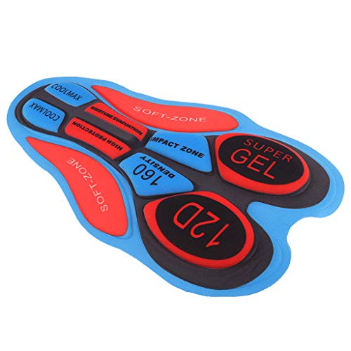 B Baosity Atmungsaktiv Gel-Polster 3D Pad Gel-Polsterung für Radhose Radlerhose Fahrradhose Fahrradbekleidung Kissen - 12D Rot Blau