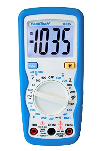 PeakTech Kompaktes Digital-Multimeter P1035 zur Messung von Spannung, Gleichstrom und Widerstand, Blau, Weiß