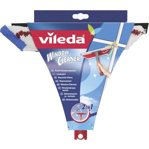 Vileda Profi Fensterwischer 2in1, Fensterabzieher und Einwascher mit Mikrofaserbezug, Fensterputzer für streifenfreie Fenster