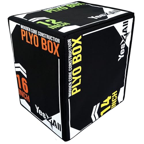 Yes4All Soft Wooden Core Plyo-Box aus weichem Schaumstoff, Crossfit, MMA, plyometrisches Training – 3-in-1 Sprungbox mit Holzkern (16/14/12), (NLHH), A. Version Sport Schwarz, 40.6 x 35.5 x 30.4cm