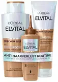 L'Oréal Paris Fiber Booster Anti-Haarverlust Geschenkset, Shampoo, Spülung & Serum für volleres Haar, Gegen Haarausfall, Weniger Haarbruch, Elvital, 200 ml Shampoo + 120 ml Serum + 150 ml Spülung