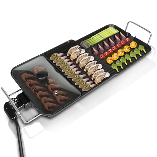AEWHALE 3-in-1 Tischgrill Elektrisch,2000W Teppanyaki Grillplatte mit Antihaftbeschichtung für 4-6 Personen