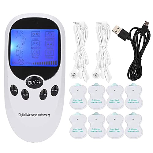 EMS TENS Gerät Schmerztherapie, TENS-Gerät Muskelstimulator, TENS-Gerät Zur Schmerzlinderung, 6 Massagemodi, 8 Patches, Digitaler Elektronischer Muskelstimulator mit Zwei Ausgängen