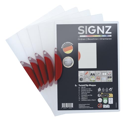 SIGNZ Klemmhefter TwistClip, DIN A4, 5 Stück, Für bis zu 30 Blatt, CO2-neutral hergestellt, made in Germany