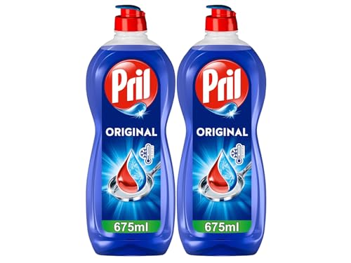 PRIL Original (2x 675 ml), Handgeschirrspülmittel mit höchster Fettlösekraft, für sauberes Geschirr auch in kaltem Wasser