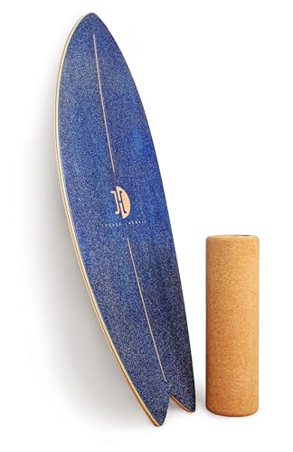 JUCKER HAWAII Surf Balanceboard Ocean Rocker Blue | Balance Board mit einmaligem Rocker Shape | Balance Board aus Holz inkl. Korkrolle | Surf Balanceboard