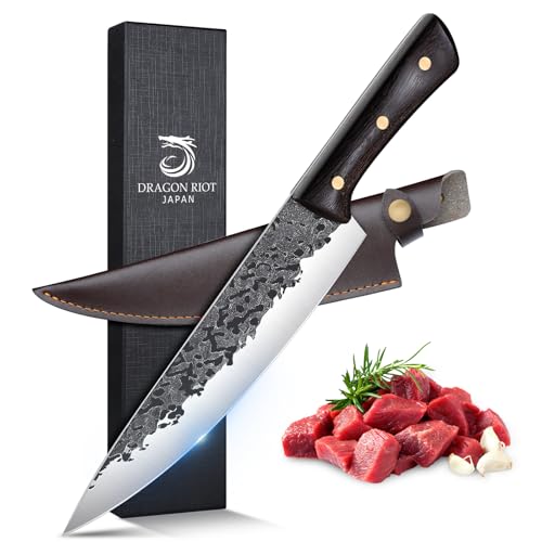 DRAGON RIOT Kochmesser profi Messer, Handgeschmiedet Japanisches Messer, Wikinger Messer, Fleischmesser extrem Scharf, Küchenmesser mit scheide, Grillmesser für Küche Camping Outdoor BBQ