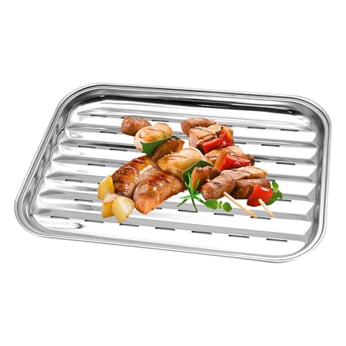 Grill-Topper-Gitter, Grillrost, antihaftbeschichtet, rechteckiger Gemüse-Grill-Topper, wiederverwendbar, Outdoor-Grillpfanne für Fleisch, Gemüse, 34 x 24 x 2,4 cm