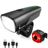 Fahrradlicht Set USB Aufladbar,StVZO-zugelassen 100 Lux Fahradlichterset Led 2600mAh Akku,Fahrrad Licht Batterieanzeige,IPX5 Wasserdicht Fahrradlicht Vorne und Rücklicht,für Kinder und Erwachsene