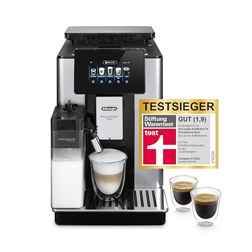 De'Longhi PrimaDonna Soul Perfetto ECAM 612.55.SB Kaffeevollautomat mit LatteCrema Milchsystem und Bean Adapt Technologie, 18 Rezepte, mit Farbdisplay- App-Steuerung, Silber/Schwarz